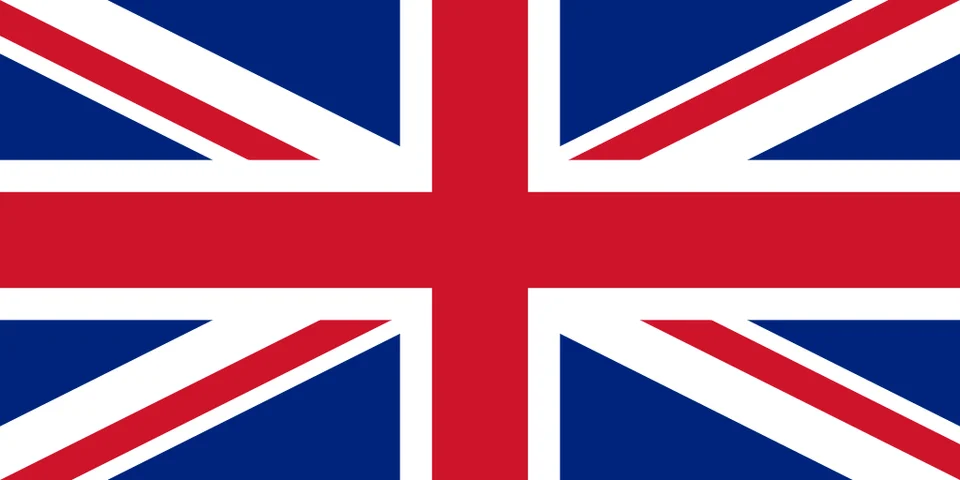 イギリスの国旗、ユニオンジャック — 聖ジョージ・聖アンドリュー・聖パトリックの十字を組み合わせた赤・白・青の意匠。