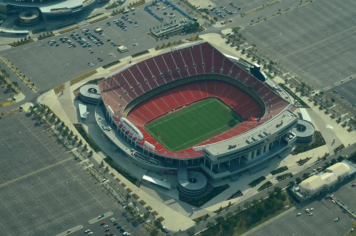 Aerial view of Arrowhead Stadium in Kansas City, Missouri.