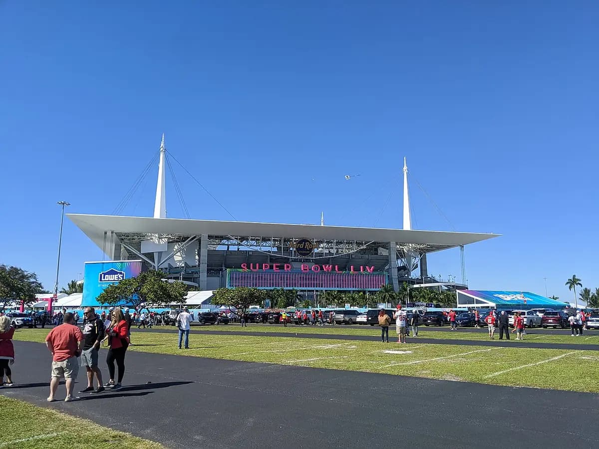 Hard Rock Stadium in Miami Gardens, Florida, under its open-air canopy.