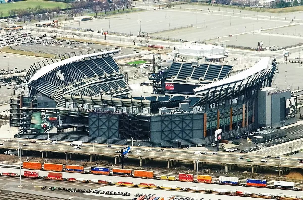 Aerial view of Lincoln Financial Field in South Philadelphia.